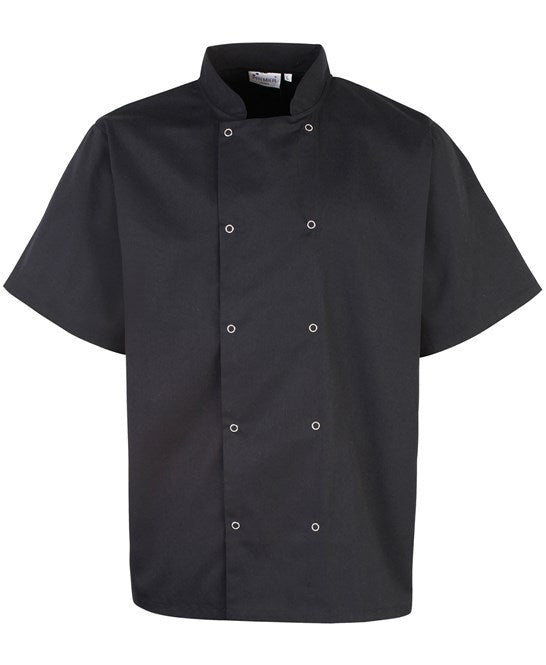 Studded front short sleeve chef's jacket PR664